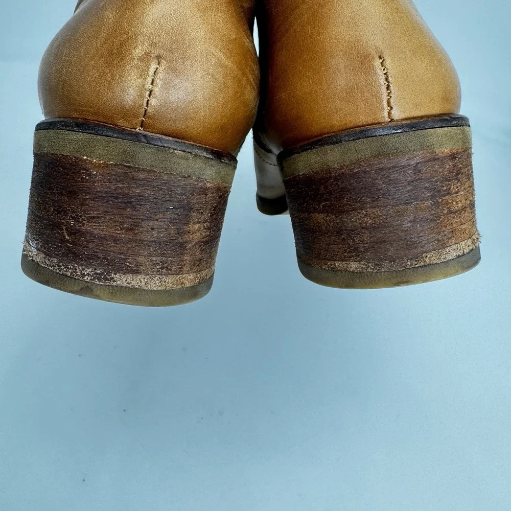 Roolee Womens Slip On Ankle Boot Size 39‎ Tan Black Elastic Side Block Heel